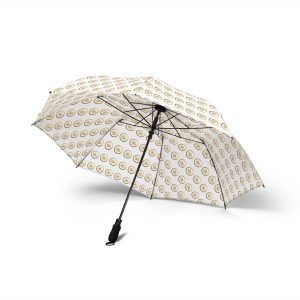 Compact Foldable Umbrella — Gold Ring Pattern Semi-Automatic Rain Umbrella