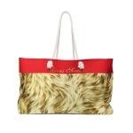 Faux Fur Weekender Bag — Plush Golden Travel Tote with Red Trim