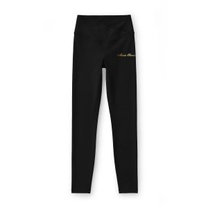 Luxe Black Leggings — Subtle Gold Script Accent