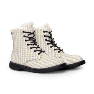 Men's Fur-Lined Leather Boots — White Gold Studded Winter Combat Boots