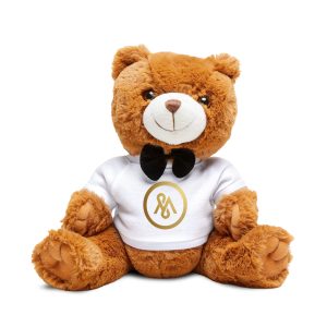 Plush Teddy Bear with Custom Logo Tee — Cute Brown Stuffed Animal Gift